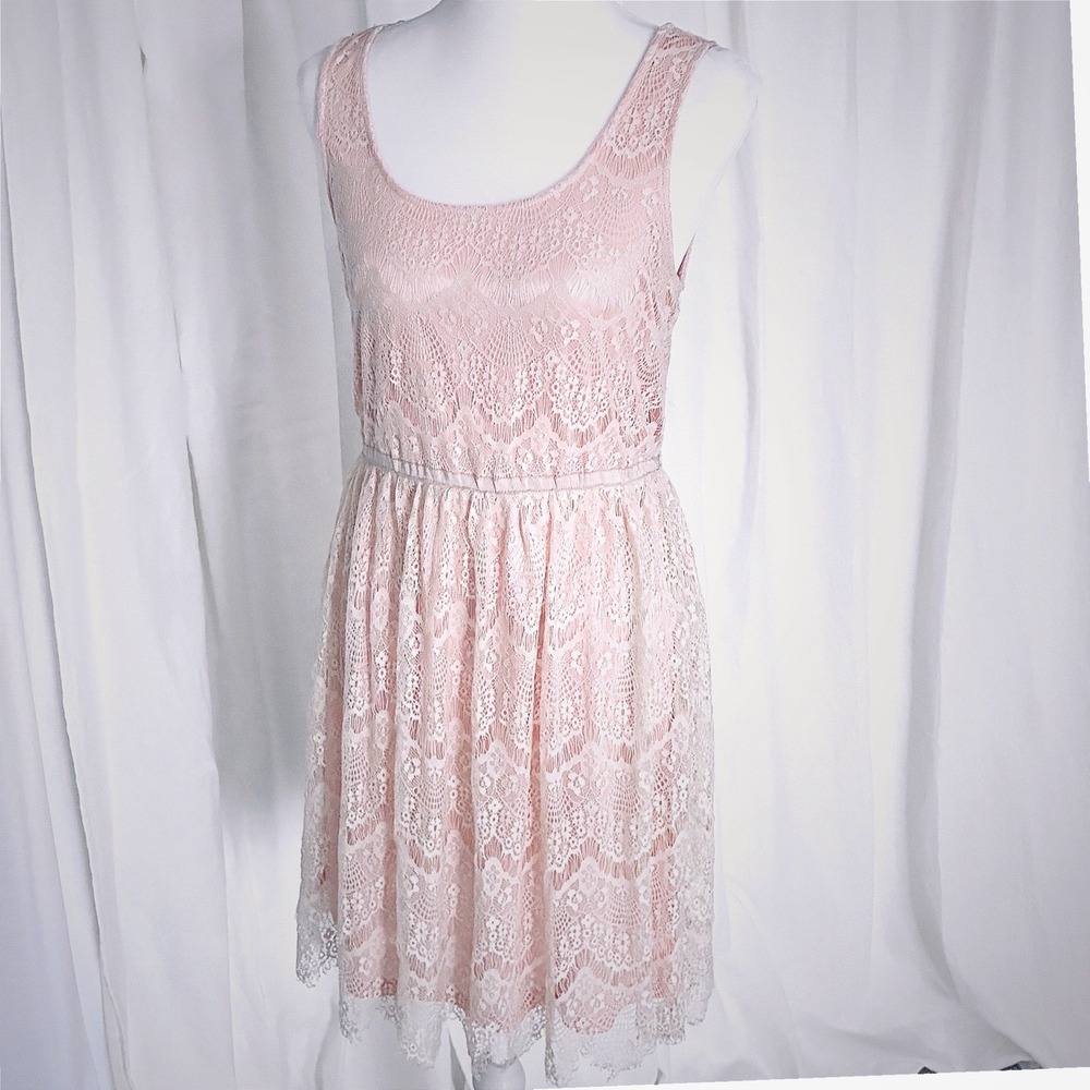 Altar'd State Coquette Party Dress Peach Satin Lace Overlay Girlie Fit & Flare M